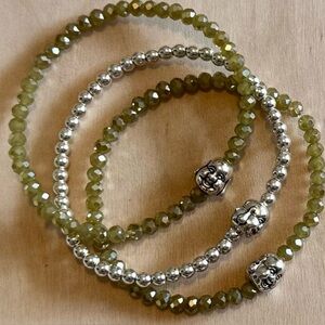 Set of 3 Laughing Buddha Crystal Bead Bracelets | Silver Hematite | Stretchy